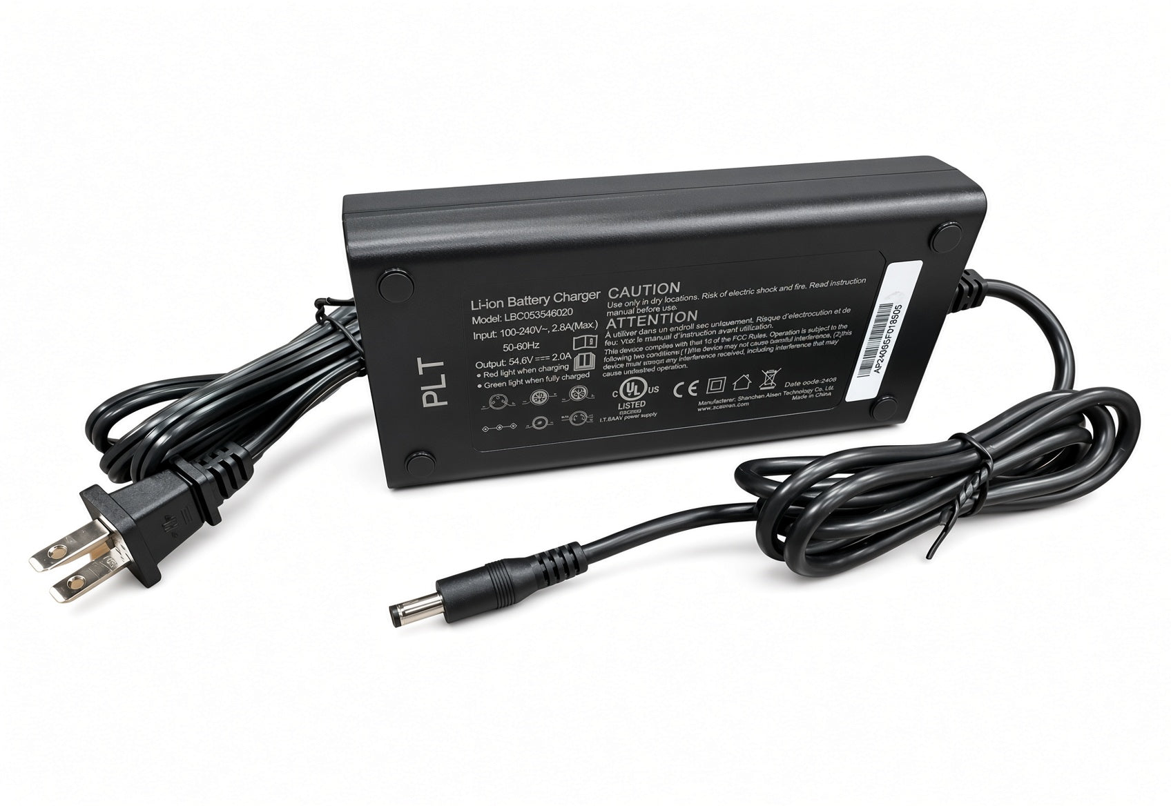 54.6 Volt 2.0 Amp Coaxial Lithium Battery Charger for Caroma P1, P5, & P7 Electric Scooters