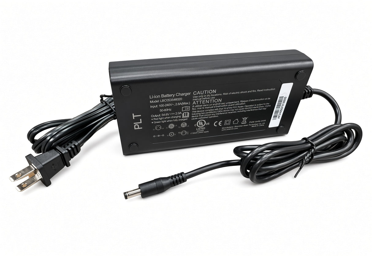 54.6 Volt 2.0 Amp Coaxial Lithium Battery Charger for Caroma P1, P5, & P7 Electric Scooters