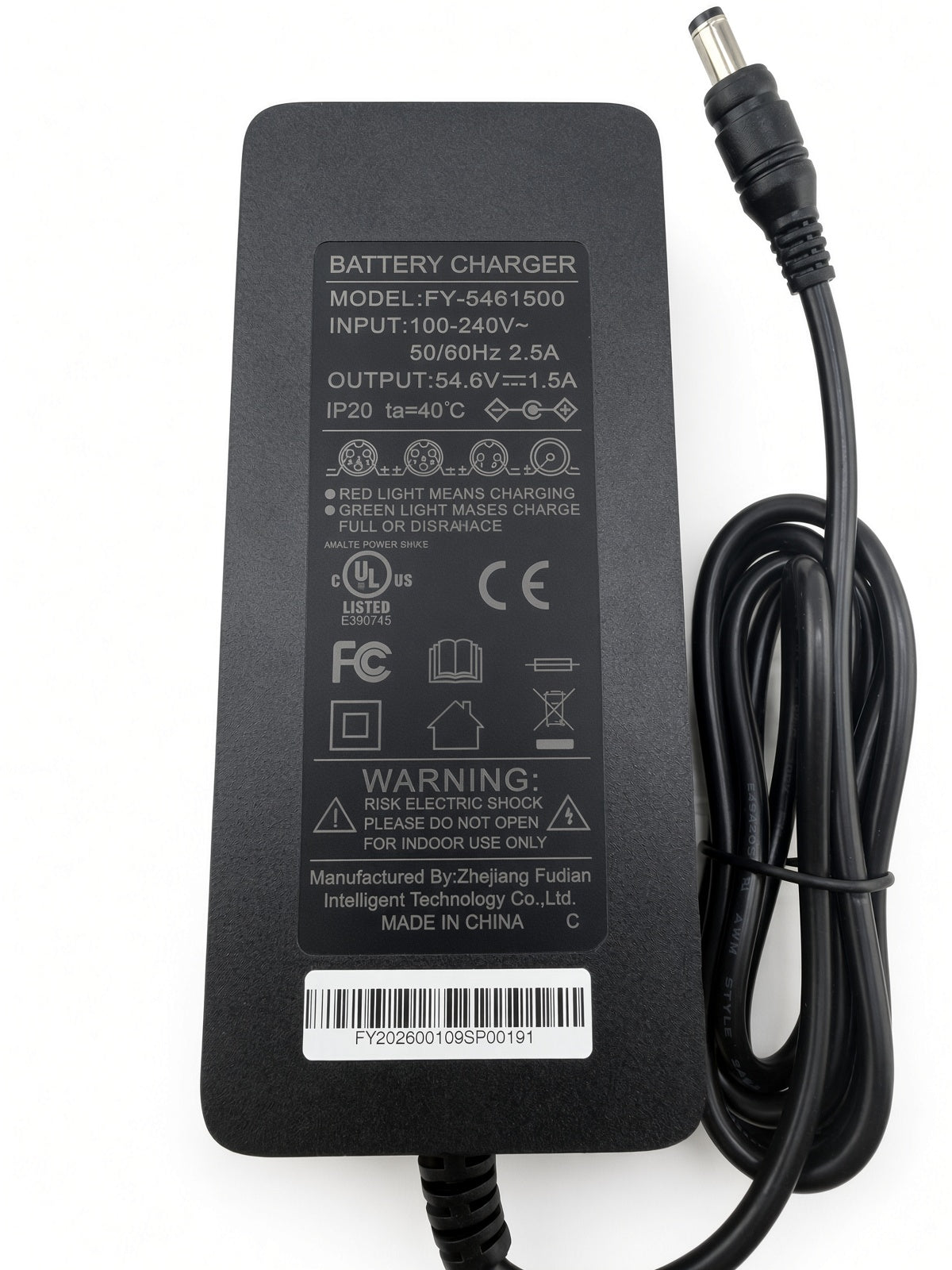 54.6 Volt 1.5 Amp Coaxial Lithium Battery Charger for the Caroma D2 Electric Mini Bike Scooter