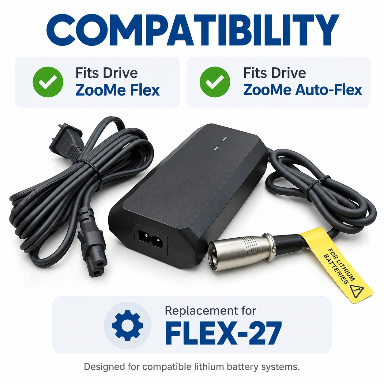 FLEX-27 - 24 Volt 2.0 Amp Lithium Battery Charger for the Drive ZooMe Flex & ZooMe Auto-Flex