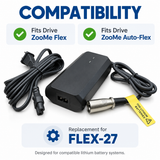 FLEX-27 - 24 Volt 2.0 Amp Lithium Battery Charger for the Drive ZooMe Flex & ZooMe Auto-Flex