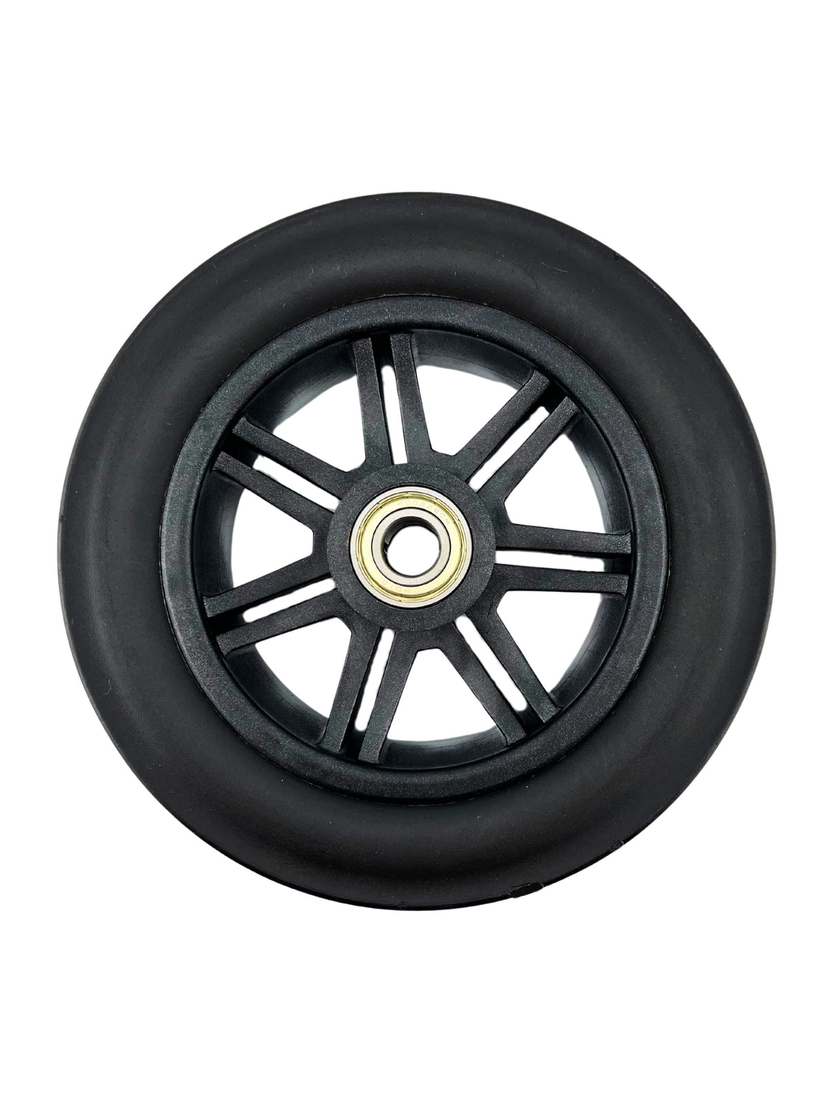 8"x2" (200x50) Black Flat-Free Front Wheel Assembly for the Drive Medical Spitfire Scout DLX 4-Wheel Scooter (SC31017-D)