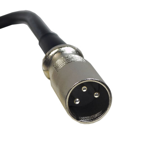 Close-up of the XLR connector and dark gray cord on the ELE2506208 24V 2A lithium-ion battery charger for Jazzy Carbon, Carbon 27, and Carbon HD power chairs