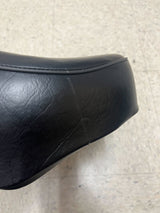 Black Seat for Baja Mini Bike MB165 & MB200 (Baja Heat, Mini Baja, Baja Warrior) (Blemished) featuring a visible crack in the corner of the black leather.