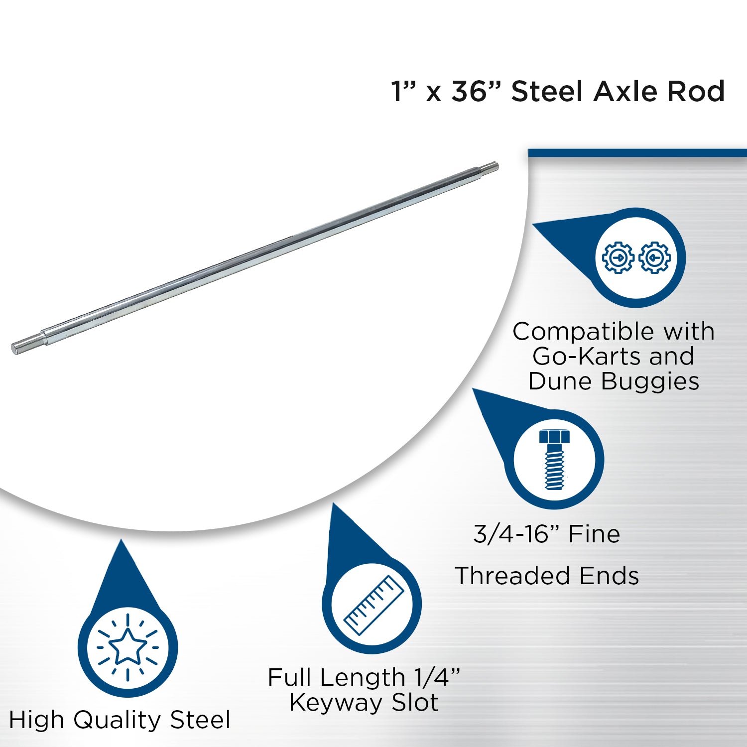 1" Diameter Axle Rod for Go-Karts