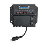 Top view of Pride ELEASMB7219 heat & massage control box showing base and back motor labels, base/back heat ports, massage zone 1A-2B jacks, and 25-pin hand control connector