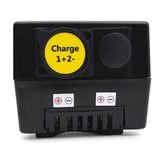 Close-up of the 24 volt 12 Ah lithium battery pack for the Golden Cricket GP302, showing terminal connectors.