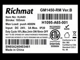 Specifications label for a Golden lift chair motor made by Richmat HJA65