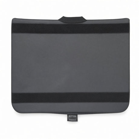 A dark gray and black Spectrum Glacial seat cushion, used for power chair Quantum & Jazzy) A small tag at the bottom reads 'BOTTOM STAND 2'.