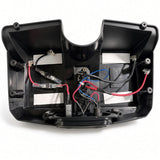 Inside the empty Golden Buzzaround XL (GB121) battery box, showing the wiring harness and battery terminals ready for your own SLA batteries.