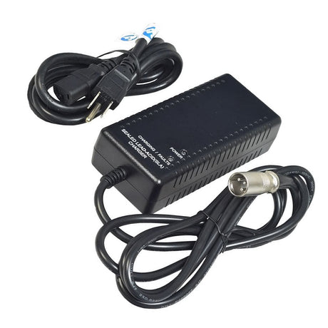 A black DC power adapter with a coiled black cable, featuring a barrel connector on one end and a plug on the other, shown on a plain white background.