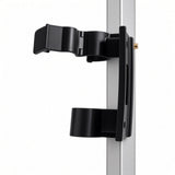 Buzzaround CarryOn black frame accessory with a mounting bracket and lower clamp, shown attached to a silver vertical tube against a white background. 
