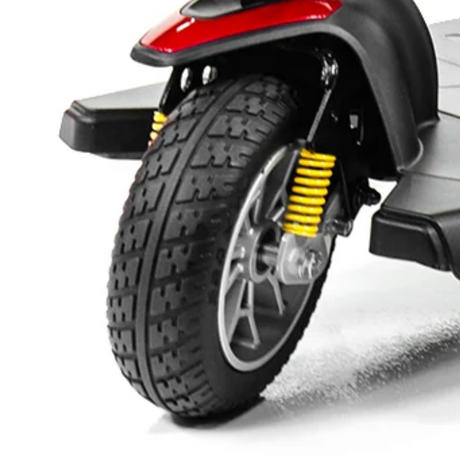 Installed pic of the front rim and wheel and tire for the Golden Buzzaround EX mobility scooter