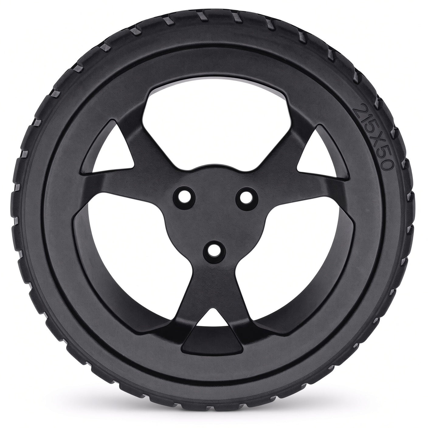Rear drive wheel for the Golden Cricket GP302 travel power chair, black rubber tire with multi-spoke hub.