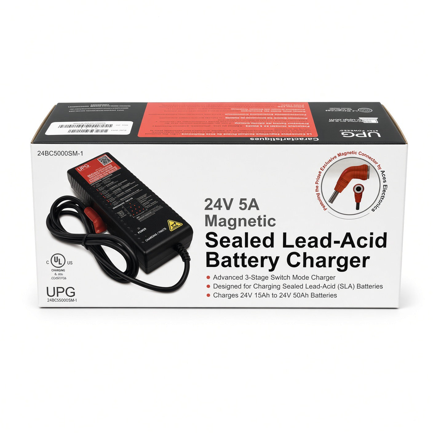 ELE2301732 - 24 Volt 5 Amp Charge360 Sealed Lead-Acid Battery Charger with Magnetic Connector for the Pride Victory Platinum (SC710PLA) - UPG 24BC5000SM-1