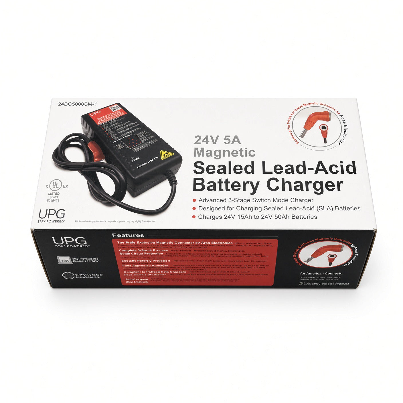 ELE2301732 - 24 Volt 5 Amp Charge360 Sealed Lead-Acid Battery Charger with Magnetic Connector for the Pride Victory Platinum (SC710PLA) - UPG 24BC5000SM-1