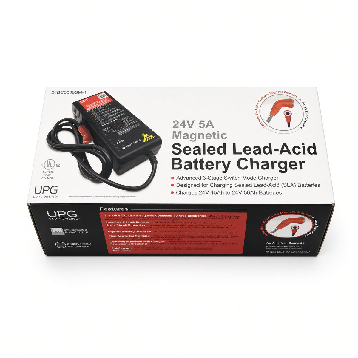 ELE2301732 - 24 Volt 5 Amp Charge360 Sealed Lead-Acid Battery Charger with Magnetic Connector for the Pride Victory Platinum (SC710PLA) - UPG 24BC5000SM-1
