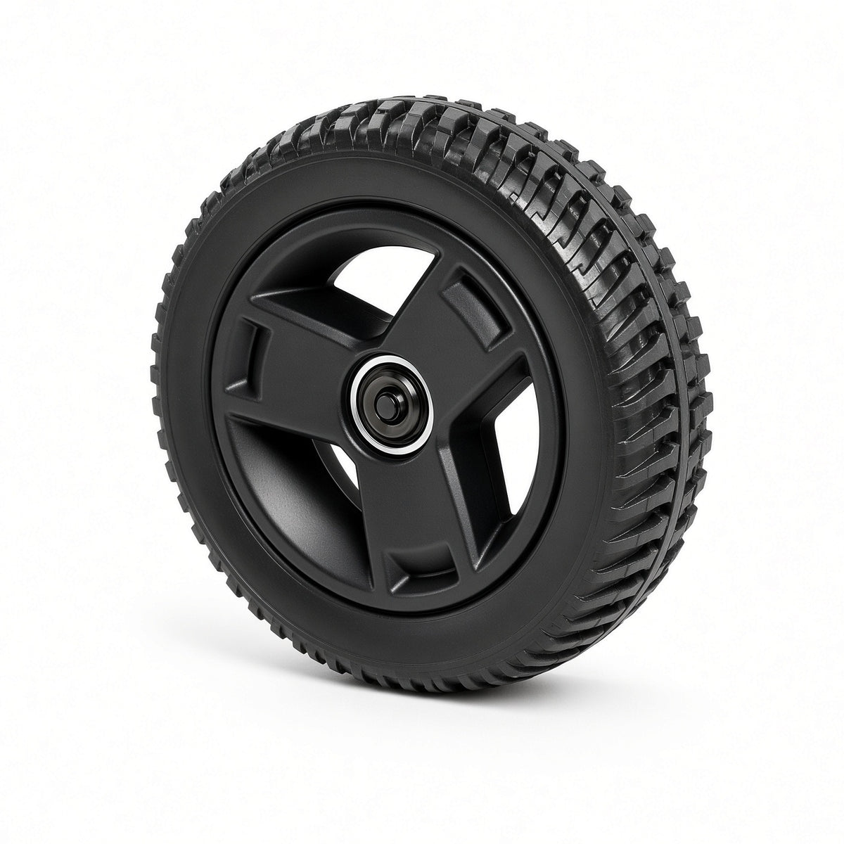 Pride DGN2102155 black tri-spoke front wheel assembly for the 4-wheel Go-Go Elite Traveller 2 (SC442E) and Elite Traveller 2 Platinum (S442EMS)