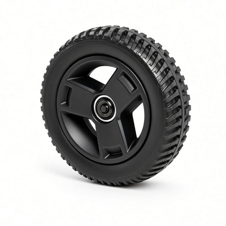 Pride DGN2102155 black tri-spoke front wheel assembly for the 4-wheel Go-Go Elite Traveller 2 (SC442E) and Elite Traveller 2 Platinum (S442EMS)