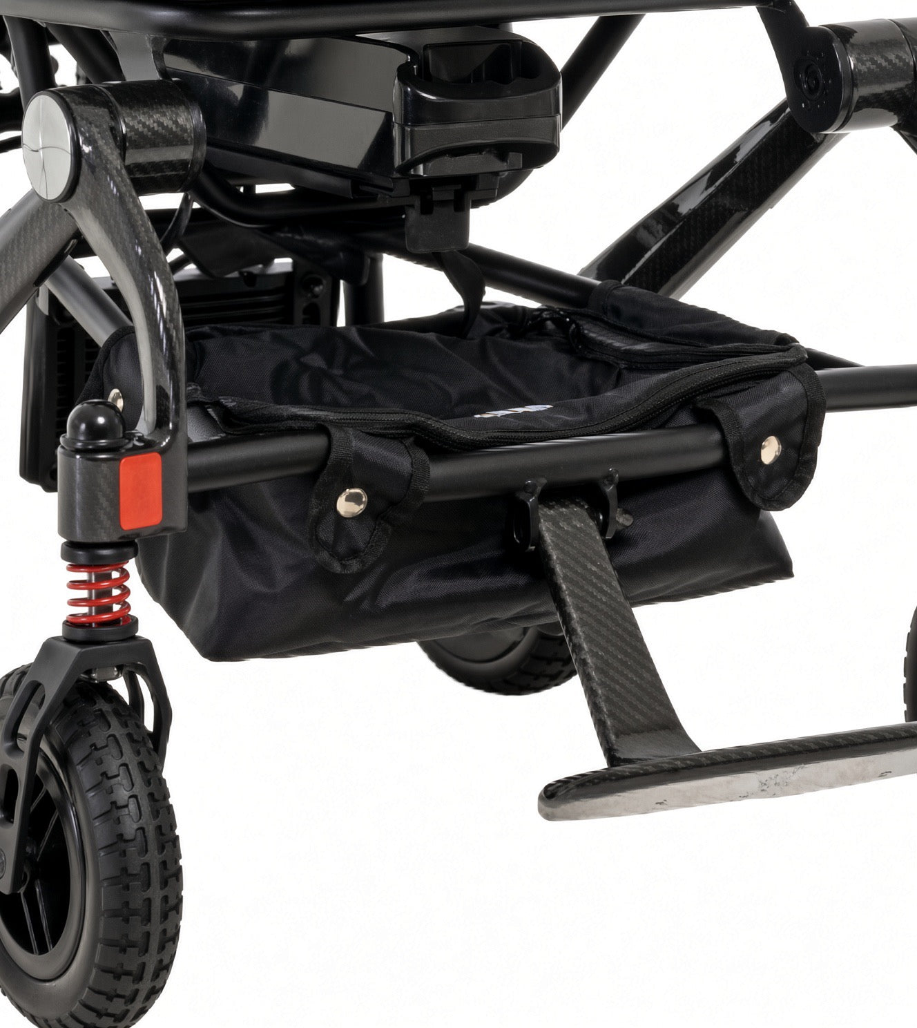 Alternate view of the ACC2200058 under seat storage bag for the Jazzy Carbon power chair