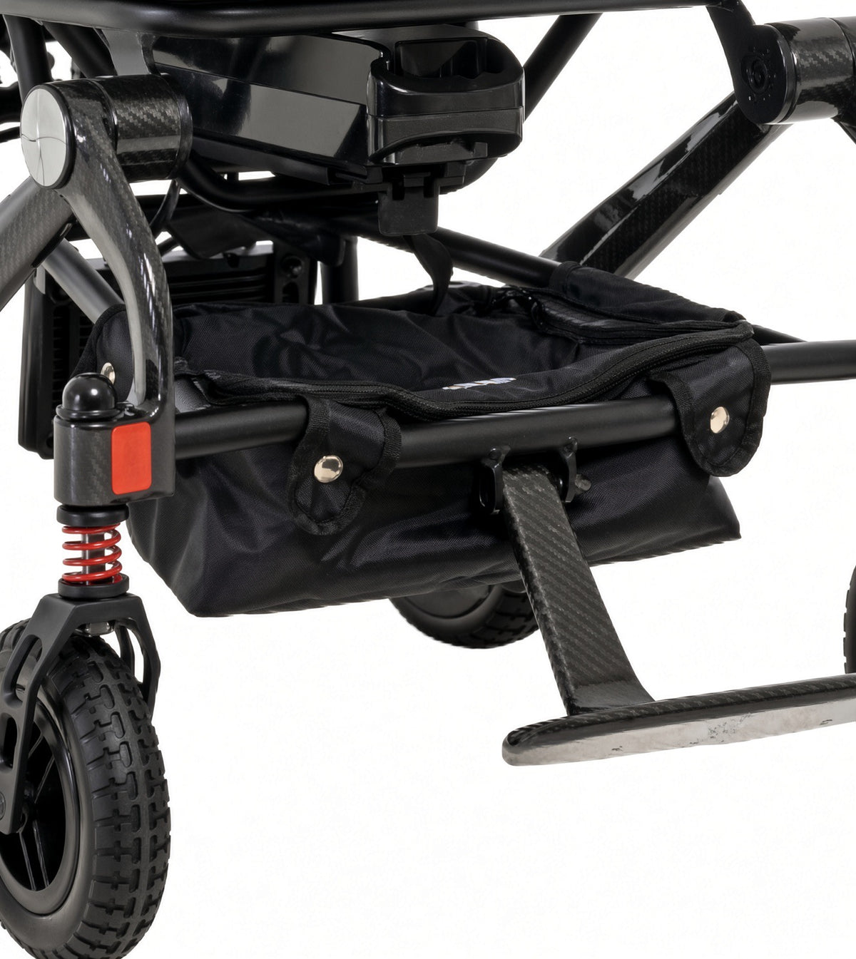 Alternate view of the ACC2200058 under seat storage bag for the Jazzy Carbon power chair
