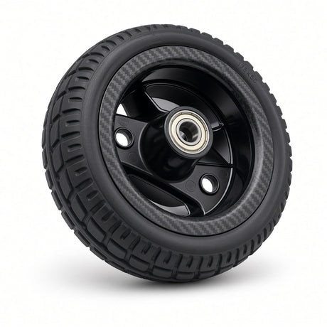 Go-Go Carbon front wheel assembly with two-spoke black rim and carbon-fiber-pattern hub cover