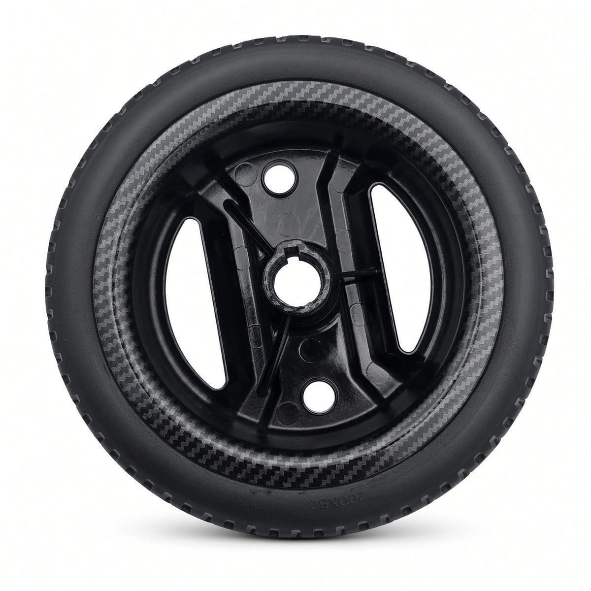 Flat-free solid tire tread on the Pride Go-Go Carbon rear wheel assembly