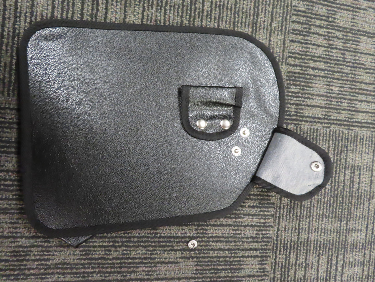 Black Tote Bag for Drive Medical 3-Wheel Rollators (Blemished): A close-up of a black leather pouch with silver rivets, designed for rollators, ideal for carrying daily essentials.