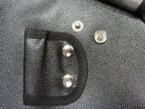 Close-up of a black leather tote bag with metal rivets and buttons, designed for Drive Medical 3-Wheel Rollators (Blemished). Ideal for carrying books, magazines, and personal items.