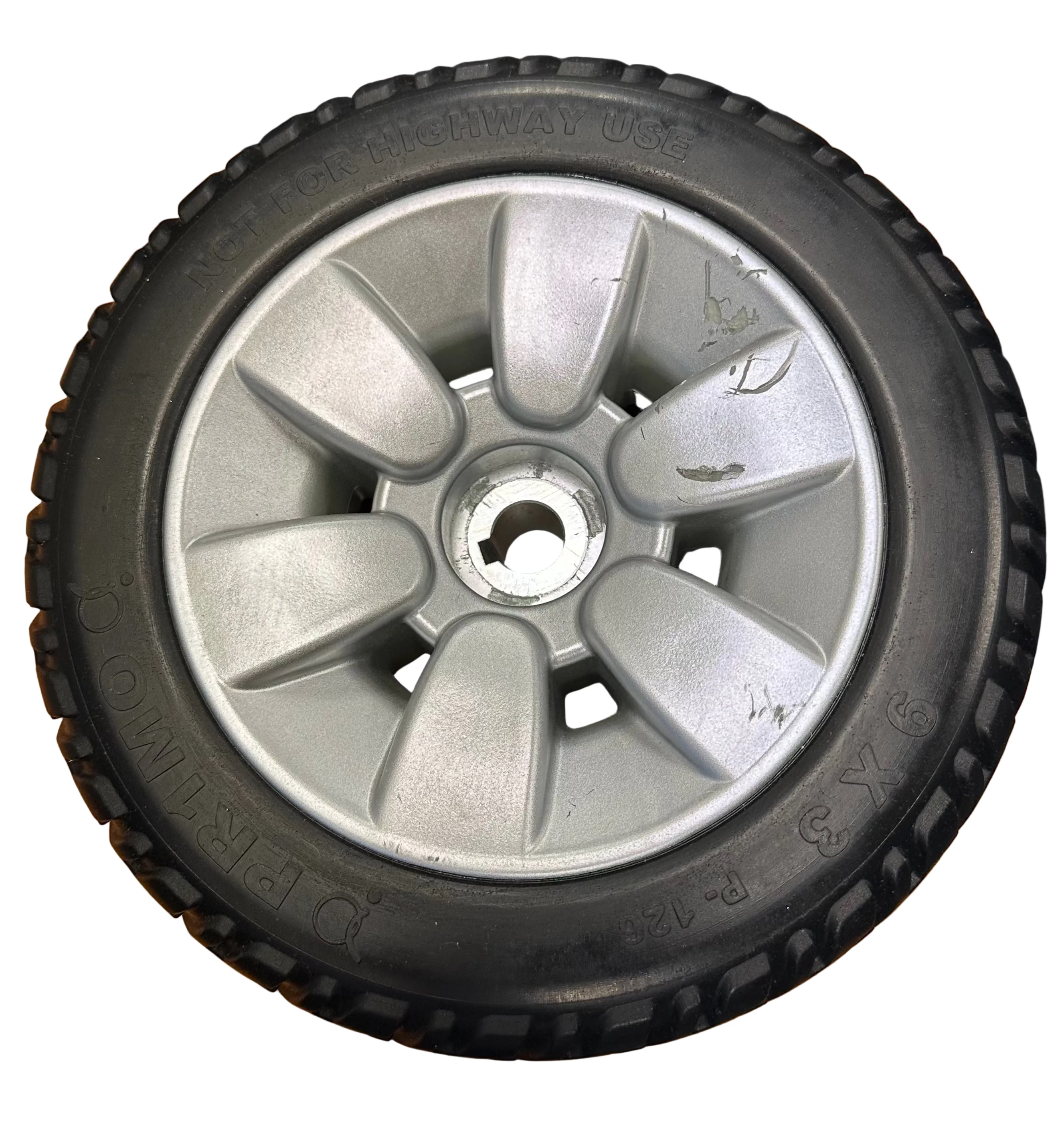 9"x3" (2.80/2.50-4) Flat-Free Drive Wheel Assembly with Silver Rim & Black Tire for Jazzy Select Elite & Pride TSS 300 (WHLASMB2017) (Blemished)