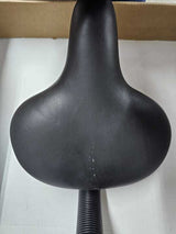 Comfort Bike Saddle Seat with Backrest (Deluxe) (Blemished), featuring a sleek design with black vinyl upholstery and backrest, suitable for cruisers, trikes, or stationary bikes with a standard 7/8 seat post.