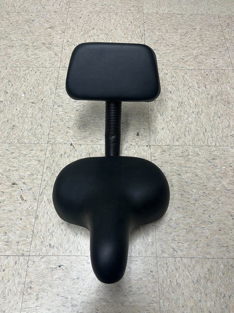 Comfort Bike Saddle Seat with Backrest (Deluxe) (Blemished) featuring a padded seat and supportive backrest, suitable for cruisers, trikes, or stationary bikes. Upholstered in vinyl with a standard 7/8 seat post.