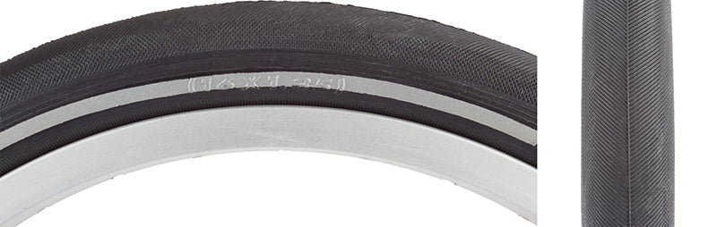 Close-up of the 16x1.35 Reflective Comet Kevlar Bicycle Tire, showcasing the tread pattern and subtle grooves designed for enhanced grip on street and park surfaces.