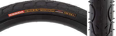 Close-up of the 20x1.5 Kwest Tandem Bicycle Tire, showcasing its detailed tread pattern, designed for fast rides and tandem use.