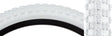 20x1.75 White MX3 Bicycle Tire with black treads, showing a close-up of its durable casing designed to prevent pinch flats, ideal for entry-level BMX riders.