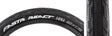 Close-up of the 20x1.75 Fastr React Blk Lbl Bicycle Tire featuring serrated shoulder treads for enhanced grip, Cyclex 120 TPI Ultralight casing, and PneuMax 110 PSI High-Pressure Coating.