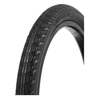 20x1.85 SpeedBooster Bicycle Tire close-up showing micro-knurled surface, siping, and continuous center line for enhanced BMX racing acceleration and grip.