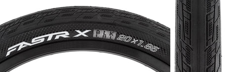 Close-up of the 20x1.85 Fastr-X Blk Lbl Bicycle Tire showcasing intricate Grip-Pods, Nano Knobs, and friction-enhancing tread design, highlighting the advanced features of this high-performance tire.