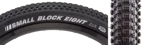 Close-up of the 20x1.95 Small Block 8 Sport Bicycle Tire, showcasing densely packed small knobs for low rolling resistance and responsive acceleration, ideal for hard packed cross country riding.