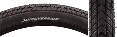 Close-up of the 20x1.95 Konversion Elite Bicycle Tire, showcasing its tread pattern designed for BMX racing. Features lightweight casing and folding beads for quick acceleration, suitable for front and rear use.