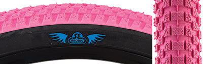 Close-up of the 20x2.0 Pink Cub Bicycle Tire by Vee Tire and SE Bikes, showcasing its classic BMX street tread and vintage styling.