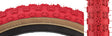 Close-up of a 20x2.125 Red MX3/C714 Bicycle Tire featuring a knobby BMX style tread.