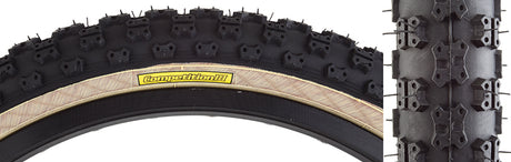 Close-up of the 20x2.125 Comp-III Bicycle Tire, showcasing its tread pattern designed for excellent traction on hardpack dirt tracks. This lightweight BMX race tire highlights its durable synthetic and natural rubber composition.