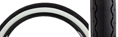 20x2.125 Black/White Classic Slick Bicycle Tire with slick center tread and continuous curved lines on each side, ideal for vintage-style bikes like the Schwinn Stingray and retro BMX models.