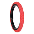 20x2.2 Red Squad Bicycle Tire featuring a micro knurled tread design and black rim, offering a large contact area with minimal rolling resistance.