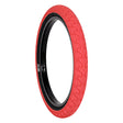 20x2.3 Red Squad Bicycle Tire featuring a micro knurled tread design and black rim for optimal contact area and minimal rolling resistance, suitable for cushioning big drops.