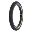 20x2.3 Black/Gold Serpent Bicycle Tire with a white stripe, featuring a micro knurled smooth tread and horizontal lined section, ideal for park and ramp riding.