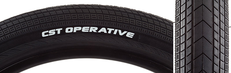 Close-up of a 20x2.4 Operative Bicycle Tire showcasing its center tread for speed and micro knobs on the shoulders for cornering grip.