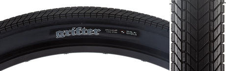 Close-up of a 20x2.4 Grifter DC/SS Bicycle Tire showcasing its heavily siped, smooth tread pattern designed for fast rolling and puncture protection, ideal for downhill or aggressive riding.