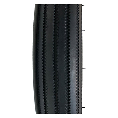 Close-up of the 20x2.4 Black TCS Prowler Bicycle Tire showcasing its densely packed horizontal zigzag pattern and dual compound design with solid center lines for low rolling resistance and improved traction.